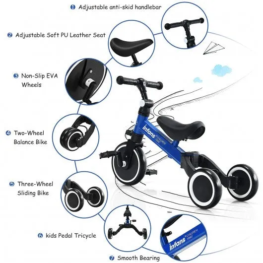 3 in 1 3 Wheel Kids Tricycles with Adjustable Seat & Handlebarfor Ages 1-3-Blue