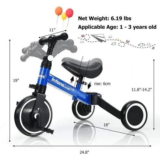 3 in 1 3 Wheel Kids Tricycles with Adjustable Seat & Handlebarfor Ages 1-3-Blue