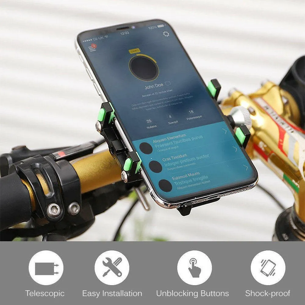 Bicycle Phone Holder Aluminum Alloy Phone Mount Adjustable Mobile Phone Support