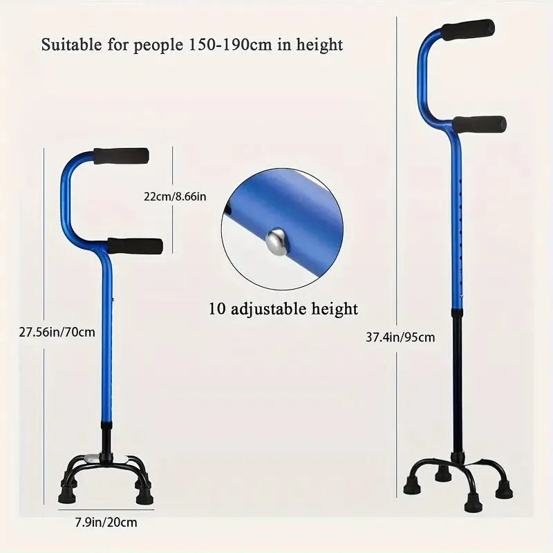 Disability Aids Blue Quadripod Crutches for Elderly Non-Slip Adjustable Stable Support
