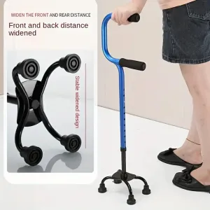 Disability Aids Blue Quadripod Crutches for Elderly Non-Slip Adjustable Stable Support