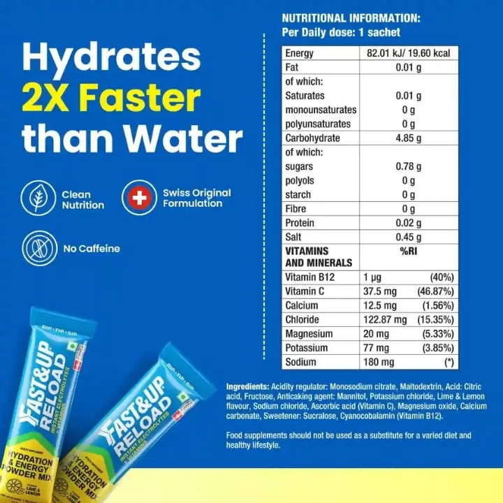 Fast&Up Reload Hydration & Energy Powder Mix (15 Sachets)