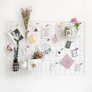 Franklite Steel Grid Photo Frame for Wall Clip Holder Photo Frame,Multi Functional Creative Mesh Wall GridIron hanging frame for home Decoration,wall,collage photo, key,1pcs Frame (45&65cm White