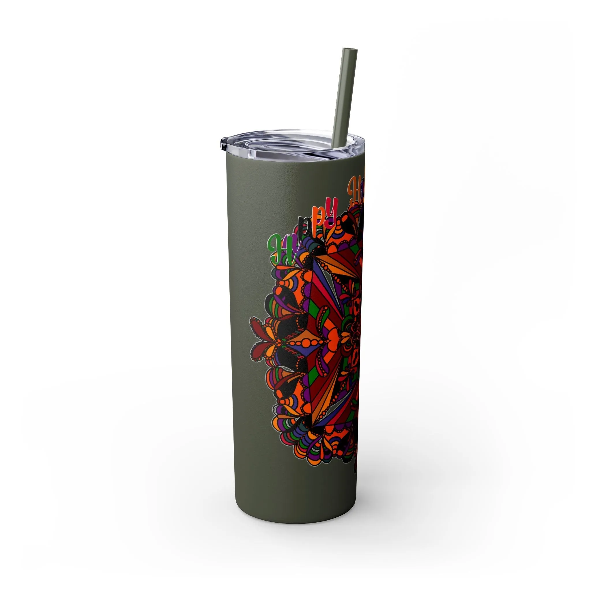 Handmade Mandala Skinny Tumbler - Keeps Drinks Hot/Cold