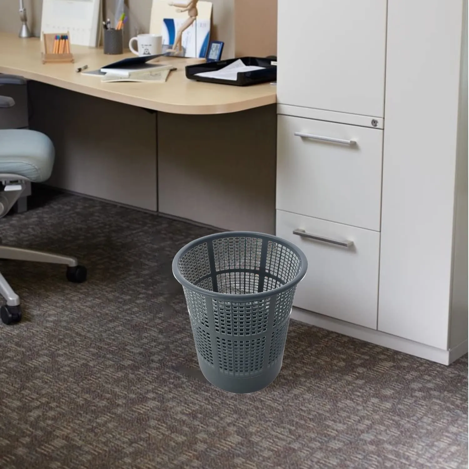 Heart Home Mesh Dustbin|Plastic Open Garbage Basket|Portable Round Trash Can for Kitchen|Office|College|5 Liter|Pack of 2 (Grey & Brown)