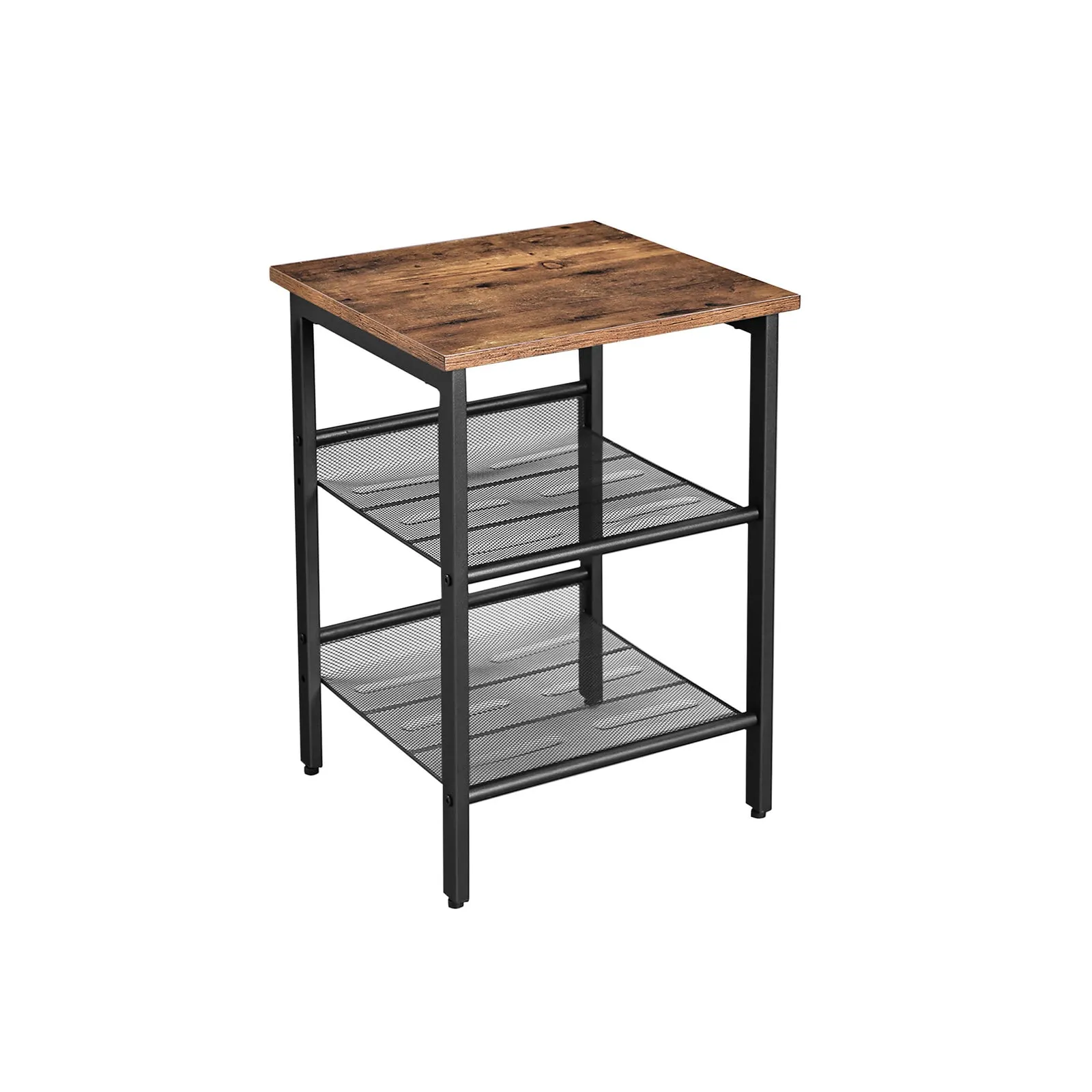 Industrial Side Table with 2 Adjustable Shelves