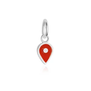 July Map Pin Charm Ruby Enamel, Silver