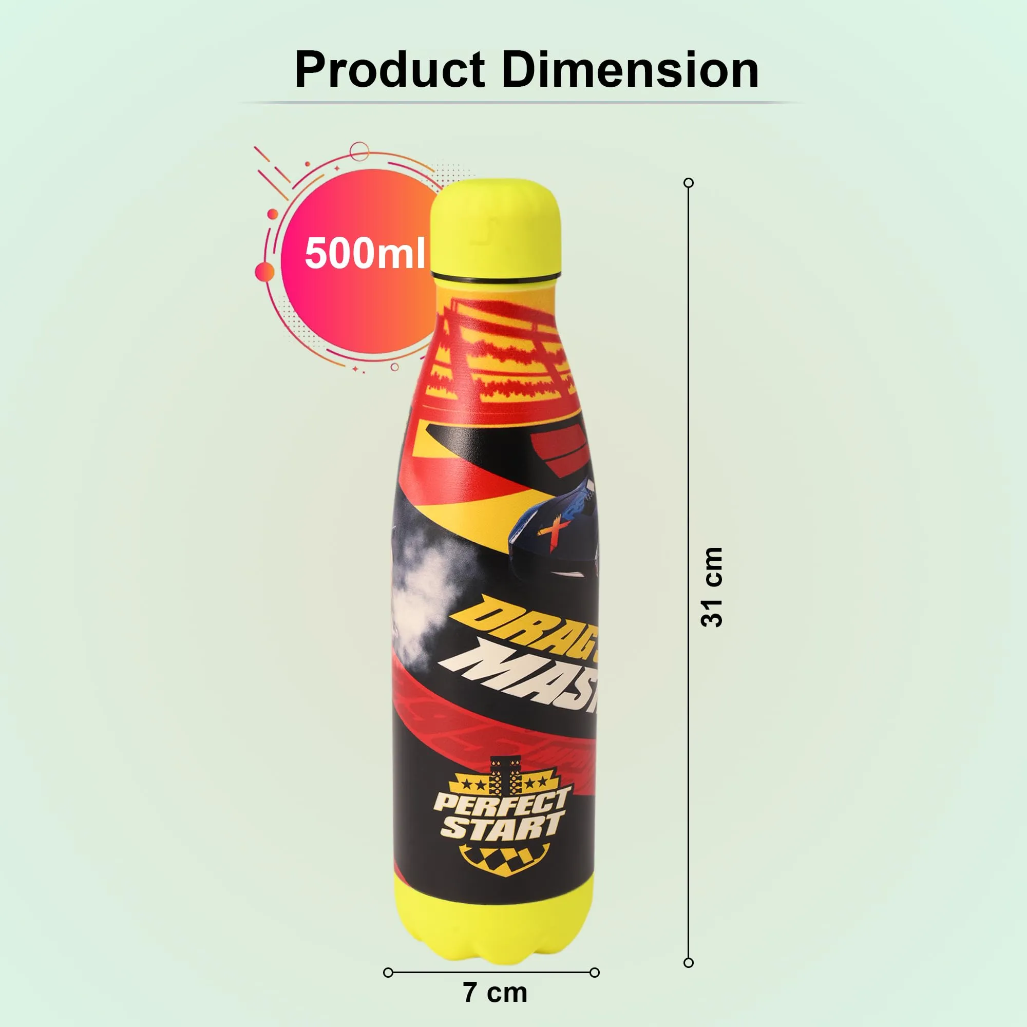 Kuber Industries 500 ml Water Bottle with 2 Lids | Disney Car | Stainless Steel Bottle for Travel-Gym & Sports | BPA-Free Insulated Sipper Bottle for Adults & Kids with Straw | Red | Pack of 4