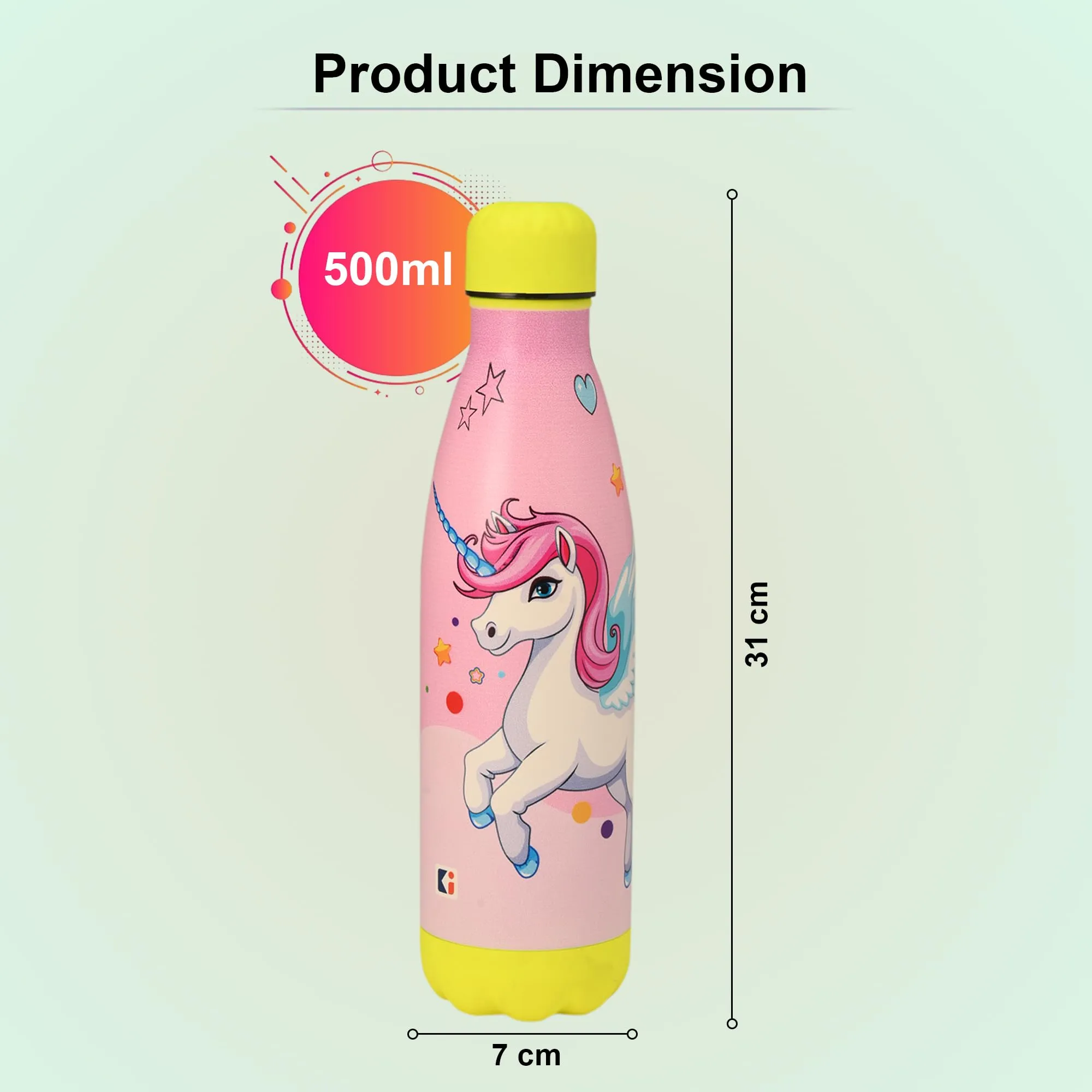 Kuber Industries 500 ml Water Bottle with 2 Lids | Unicorn Rainbow | Stainless Steel Bottle for Travel-Gym & Sports | BPA-Free Insulated Sipper Bottle for Adults & Kids with Straw | Pink | Pack of 4