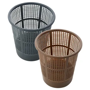 Kuber Industries Mesh Dustbin|Plastic Open Garbage Basket|Portable Round Trash Can for Kitchen|Office|College|5 Liter|Pack of 2 (Grey & Brown)