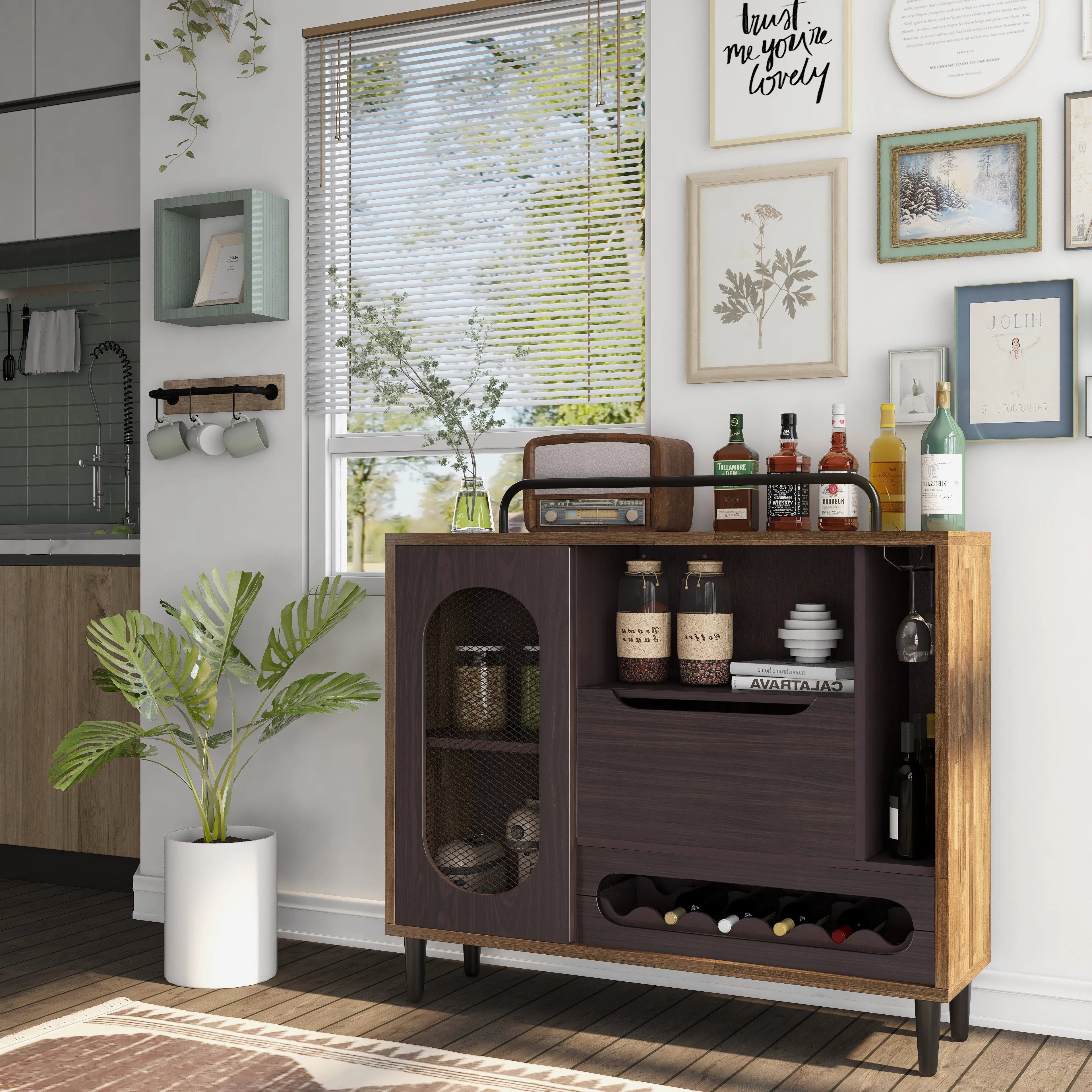 Mccormick Light Hickory Radio-Inspired 6-Bottle Wine Cabinet Sideboard