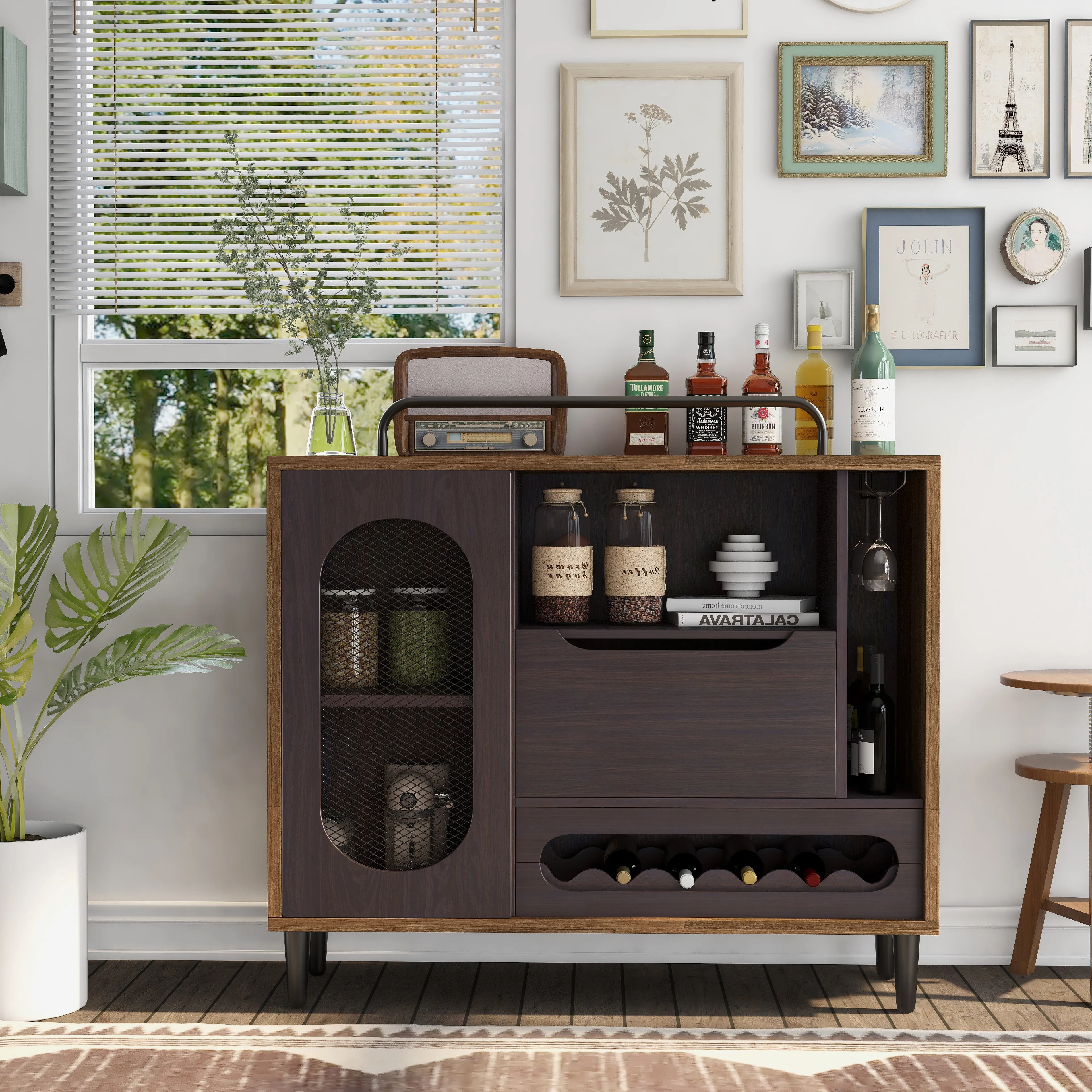 Mccormick Light Hickory Radio-Inspired 6-Bottle Wine Cabinet Sideboard