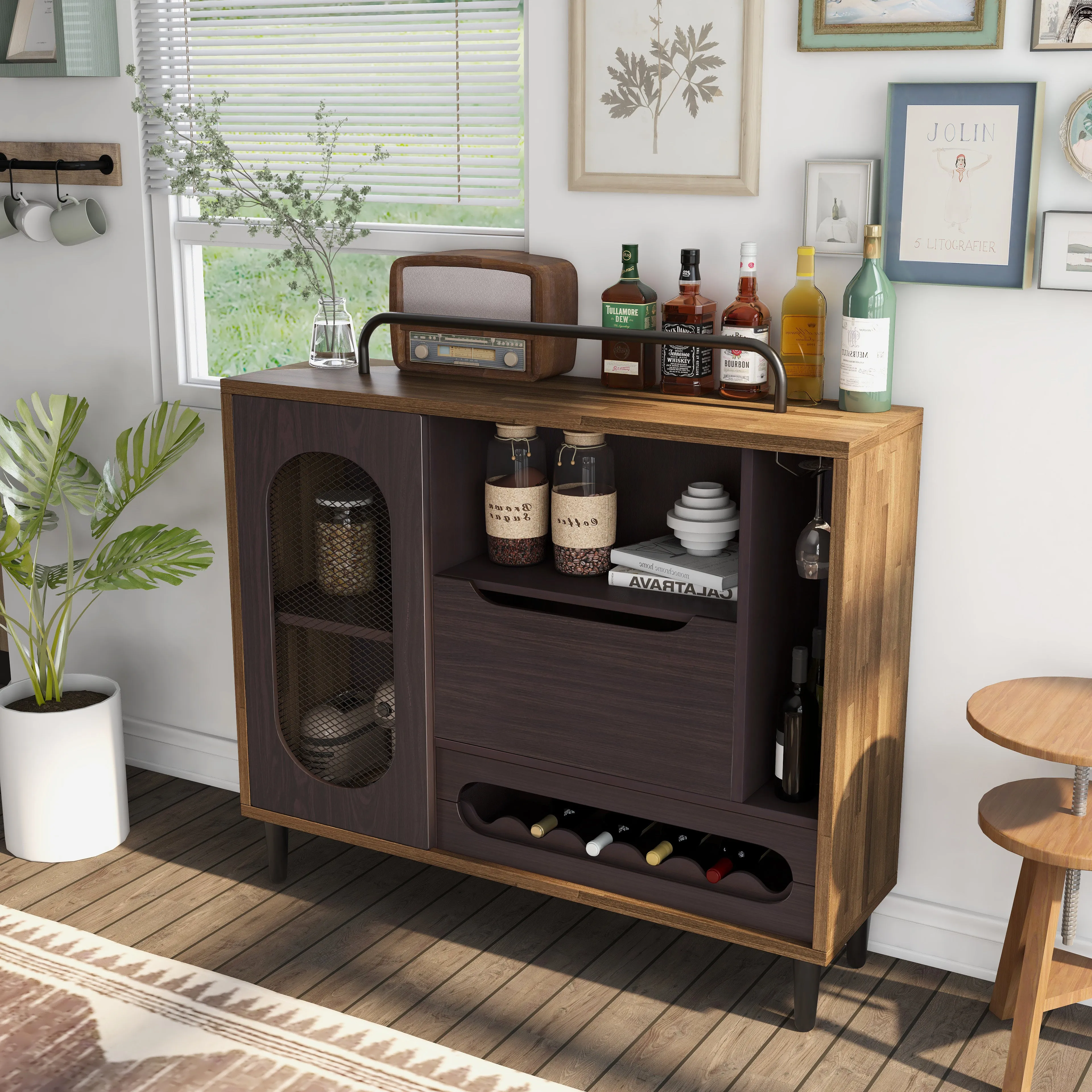 Mccormick Light Hickory Radio-Inspired 6-Bottle Wine Cabinet Sideboard