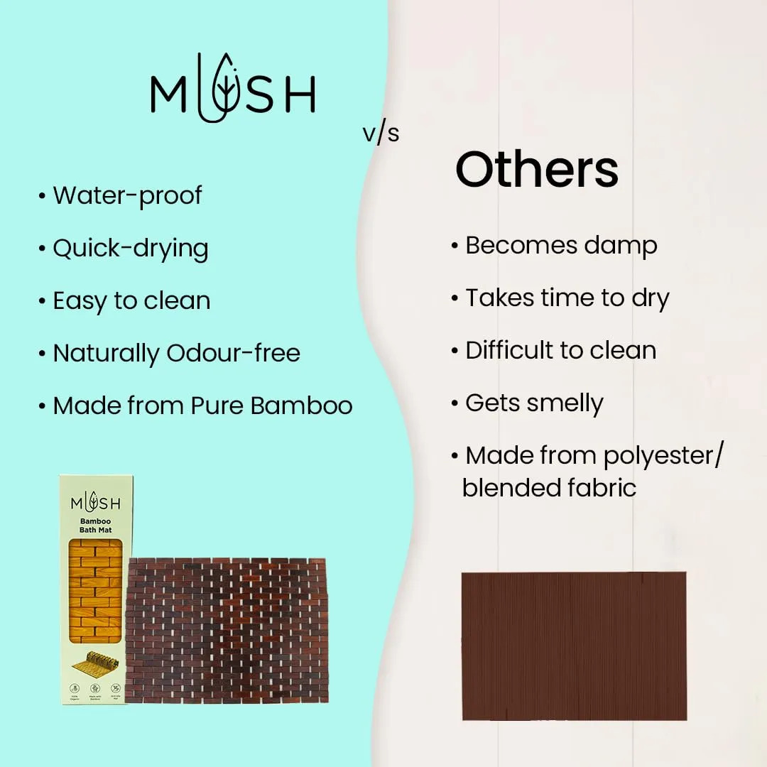 Mush Bamboo Wooden Rectangular Door Mat | Floor Mat | Non-Slip Quick Drying Mat for Home, Office | Anti Slip Silicone Pads |Large Size(50x70cm) | Pack of 1, Dark Brown
