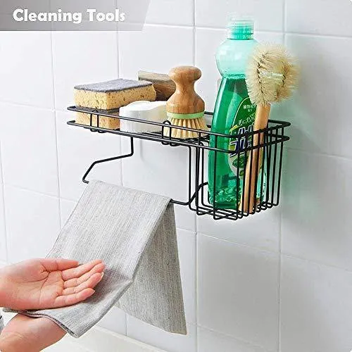 ORPIO (LABEL) Rustproof Metal Shower Caddy No Drilling Storage Organiser Self Adhesive Basket for Bathroom/Kitchen Shelf , 32.9 x 13.3 x 13.2 cm, Black