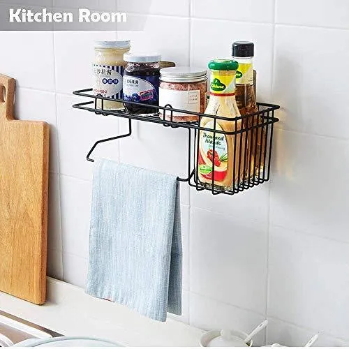 ORPIO (LABEL) Rustproof Metal Shower Caddy No Drilling Storage Organiser Self Adhesive Basket for Bathroom/Kitchen Shelf , 32.9 x 13.3 x 13.2 cm, Black