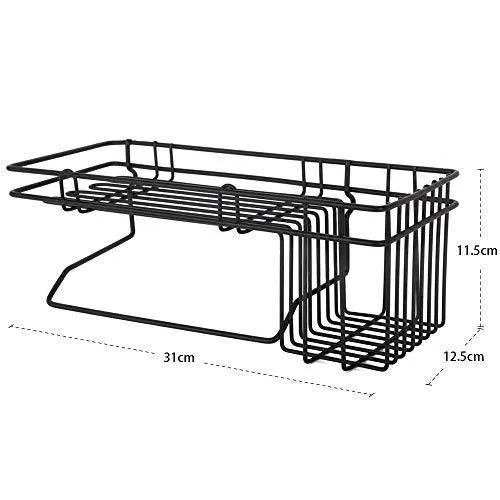 ORPIO (LABEL) Rustproof Metal Shower Caddy No Drilling Storage Organiser Self Adhesive Basket for Bathroom/Kitchen Shelf , 32.9 x 13.3 x 13.2 cm, Black