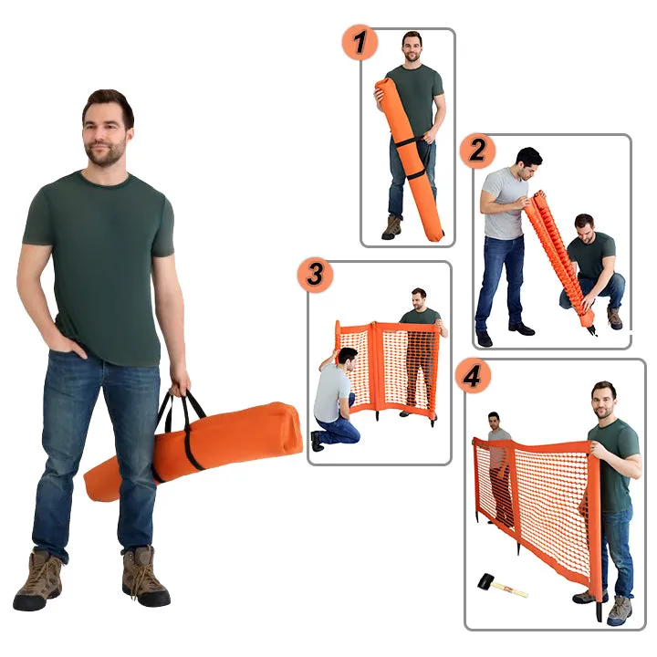Portable 1.5'x9' Orange Mesh Kit Fencing with Storage Bag