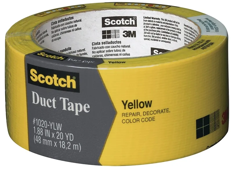 Scotch 3920-YL Duct Tape, 20 yd L, 1.88 in W, Yellow :ROLL: QUANTITY: 1